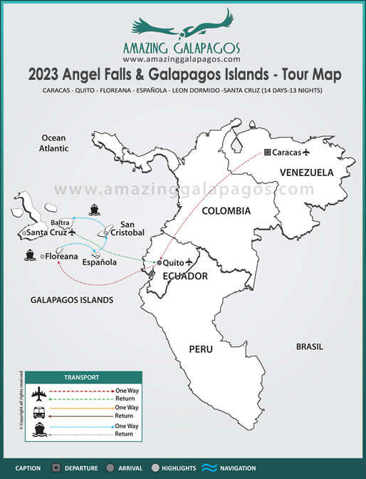 Tourmap 2022 Angel Falls & Galapagos Islands Tour