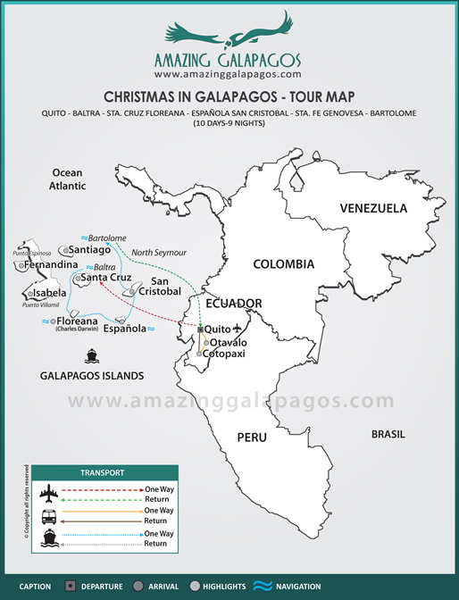 Tourmap Christmas in Galapagos  2022 - 8 day cruise on the Galaxy Yacht