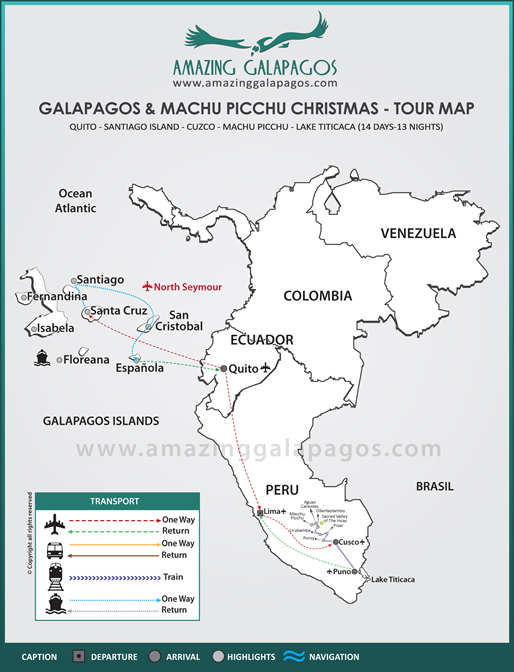 Tourmap Galapagos cruise & Christmas in Machu Picchu Tour