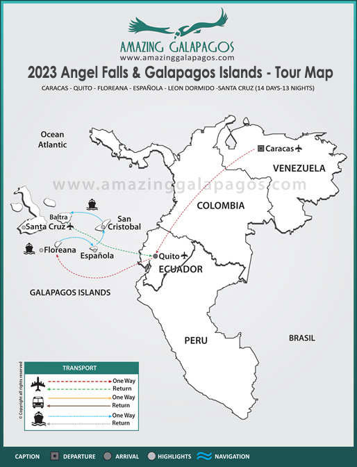 Tourmap 2025 Angel Falls & Galapagos Islands Tour