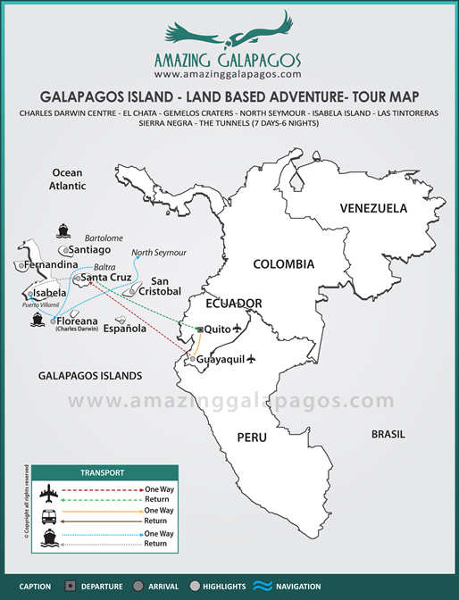 Tourmap Galapagos Island - Land Based Adventure Tours