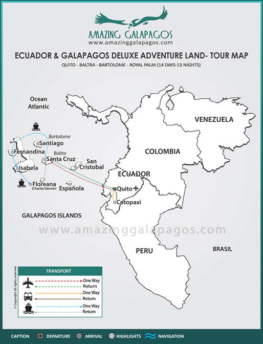Tourmap Ecuador & Galapagos Deluxe Adventure Land Tour