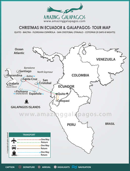 Tourmap Christmas in Ecuador & Galapagos  2024 - 9 day cruise on the Galaxy Yacht