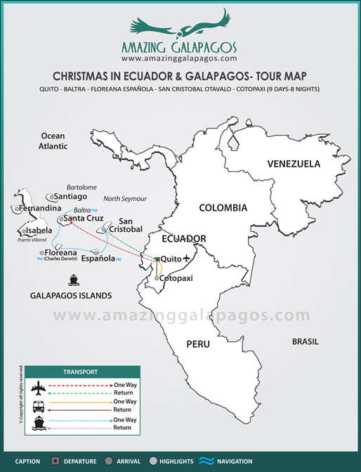 Tourmap Christmas in Ecuador & Galapagos  2025 - 9 day cruise on the Galaxy Yacht
